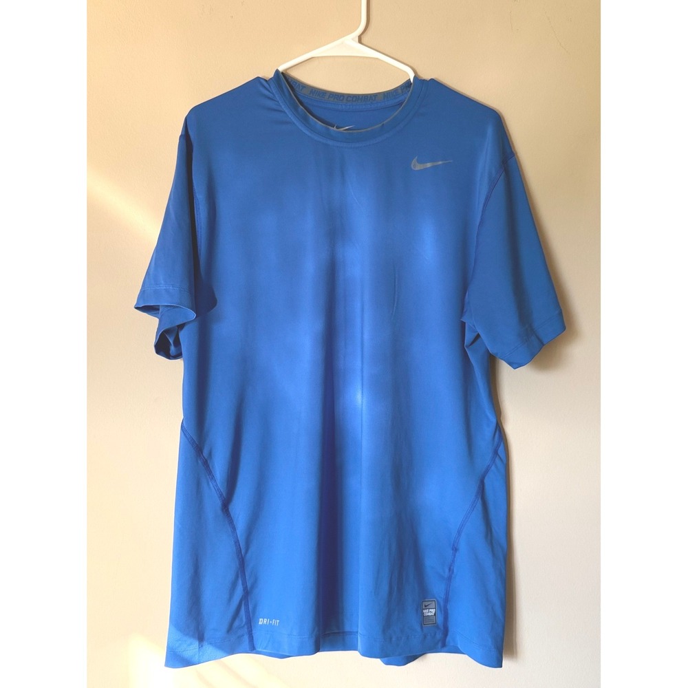 Nike Pro Combat Dri-Fit Fitted Shirt Mens XL Royal Blue Short Sleeve Training